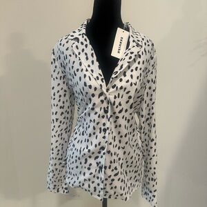 ECOWISH Black & White Polka Dot Button-Down Blouse | Size Small